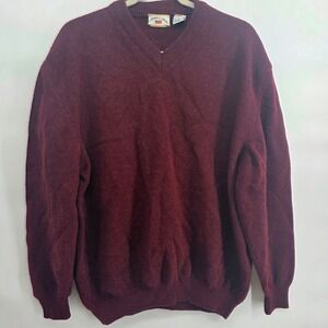 County Seat vintage Mens Large Burgundy Wool Blend V Neck‎ Sweater Warm Layer